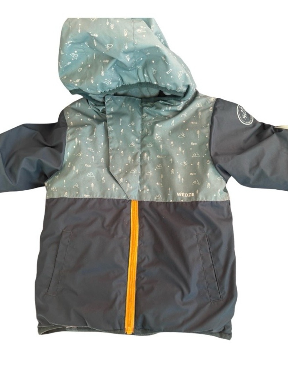 Kids' Hooded Two-Tone Rain Jacket in Teal and Gray